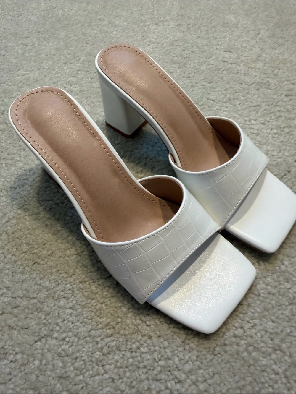 White Block Heel Slide Sandals - Sleek Women's Summer Shoes